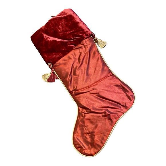 Personalized Christmas stocking “Christine” burgundy and gold with tassels. - Picture 2 of 2
